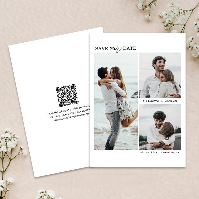 Modern multifoton QR-kod Spara datum Bröllop Inbjudningar (The QR code makes it easy for guests to visit your website for more details about your wedding.)