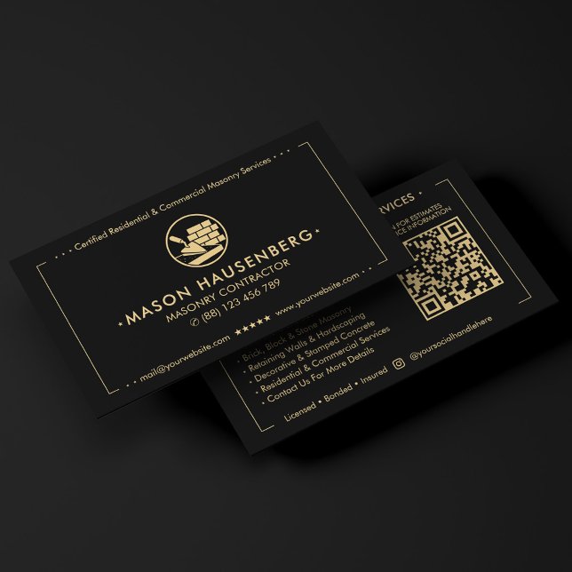 Modern murare betong entreprenör svart visitkort (Modern Masonry Concrete Contractor Black Business Card
)