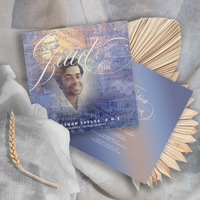 Modern Music Grad Photo Blue ID899 Inbjudningar (Skapare uppladdad)