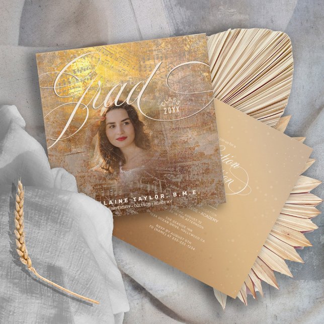 Modern Music Grad Photo Guld ID899-inbjudan Inbjudningar (Skapare uppladdad)