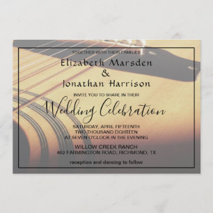Modern Music Guitar Rustic Hand Lettered Bröllop Inbjudningar