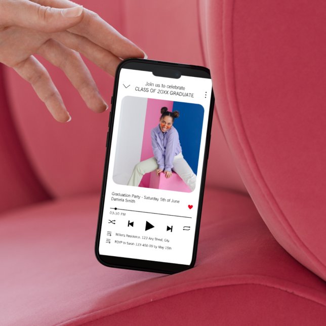 Modern Music Player Photo Studenten-inbjudan Kort (Modern Music Player Photo Graduation Invitation)