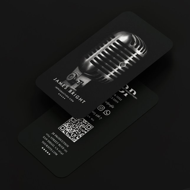 Modern Music Producer Singer Black Silver Mic Visitkort (Modern Music Producer Singer Black Silver Mic Business Card
)