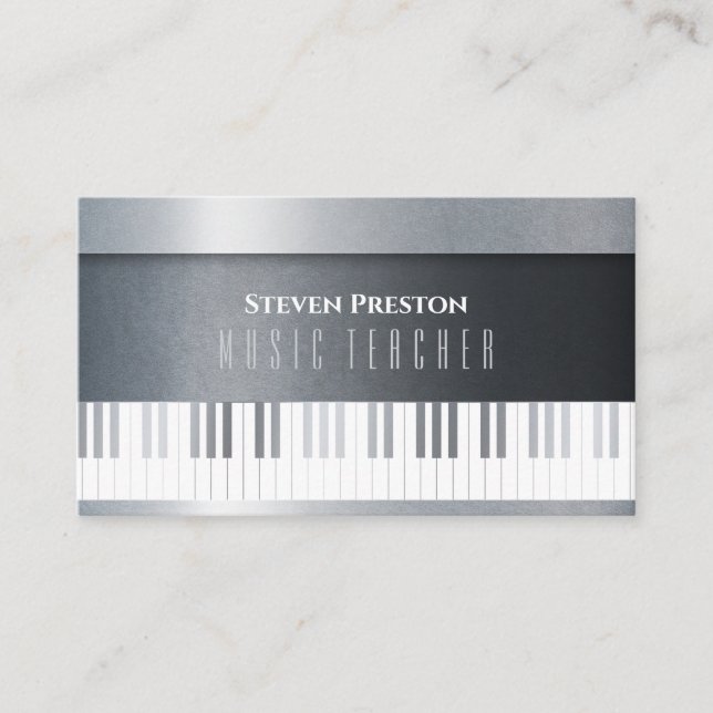 Modern Music Teacher | Silver Piano Visitkort (Framsida)