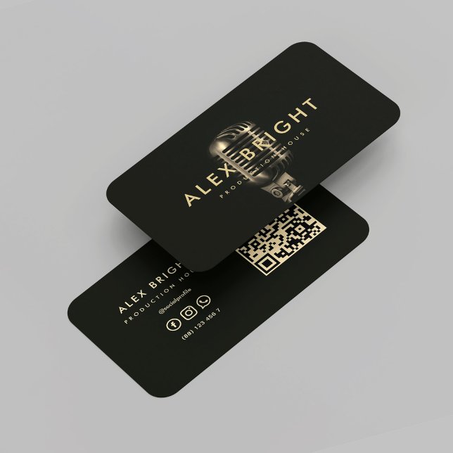 Modern Musician Singer Recording Black Guld Mic Visitkort (Modern Musician Singer Recording Black Gold Mic Business Card
)