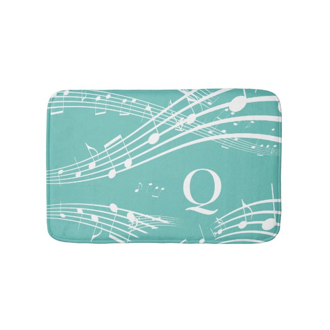 Modern Musik noter Teal Monogram Bath Mat Badrumsmatta (Framsidan)