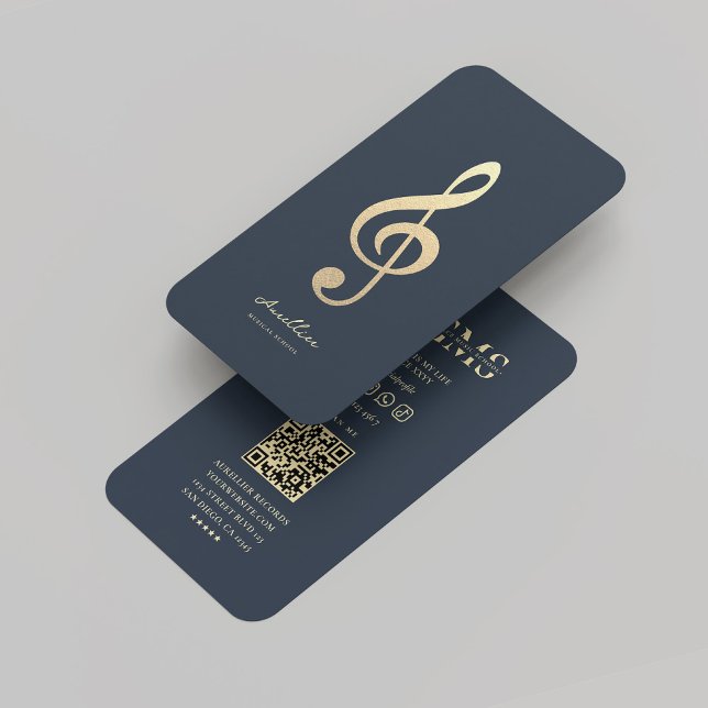Modern musiker Mörk blått Guld Monogram Visitkort (Modern Musician Dark Blue Gold Monogram Business Card
)