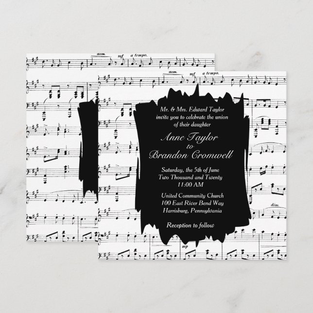 Modern musiktema Bröllbjudan Inbjudningar (Fram/baksida)