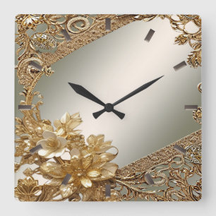 Modern muskel för Ornate-Blommigten Guld Fyrkantig Klocka