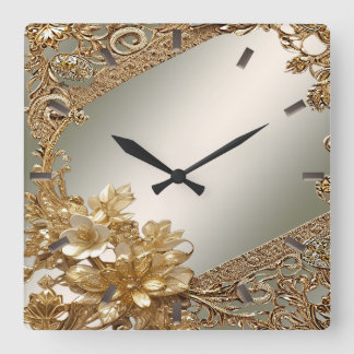 Modern muskel för Ornate-Blommigten Guld Fyrkantig Klocka