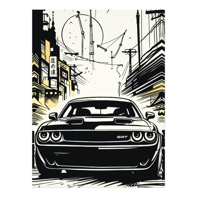 Modern muskelbil Front Pop Art-illustrationstryck Fototryck (Framsidan)