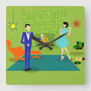 Modern muskelspärr i mitten av århundradet fyrkantig klocka