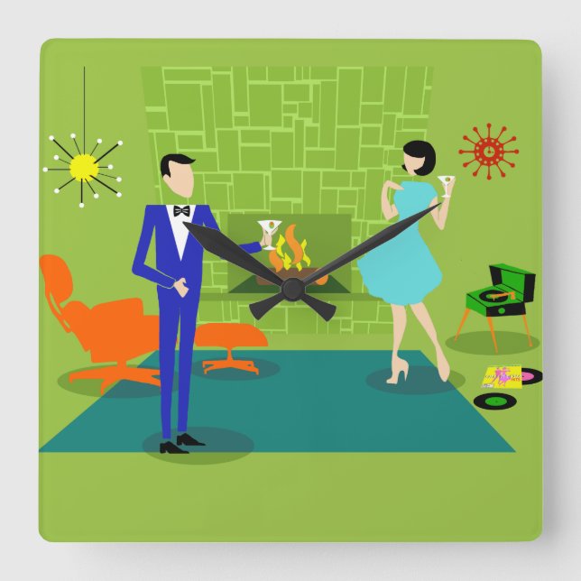 Modern muskelspärr i mitten av århundradet fyrkantig klocka (Framsida)