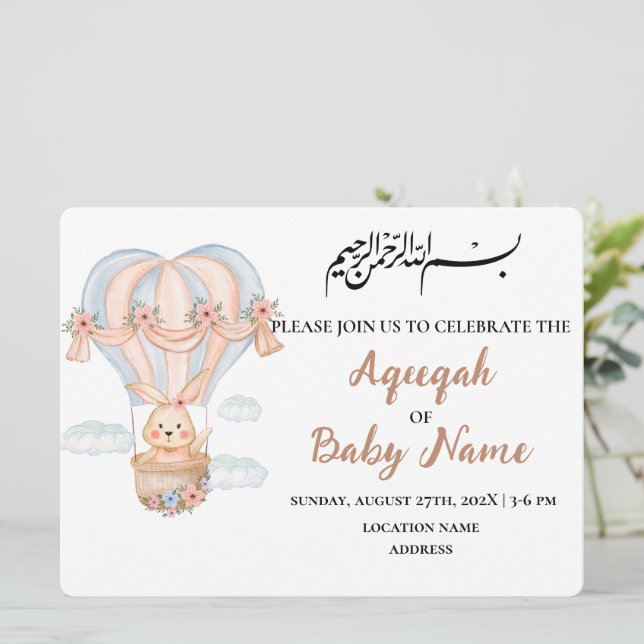 Modern muslimsk Cute Girl Aqeqah-inbjudan Inbjudningar (Stående Fram)