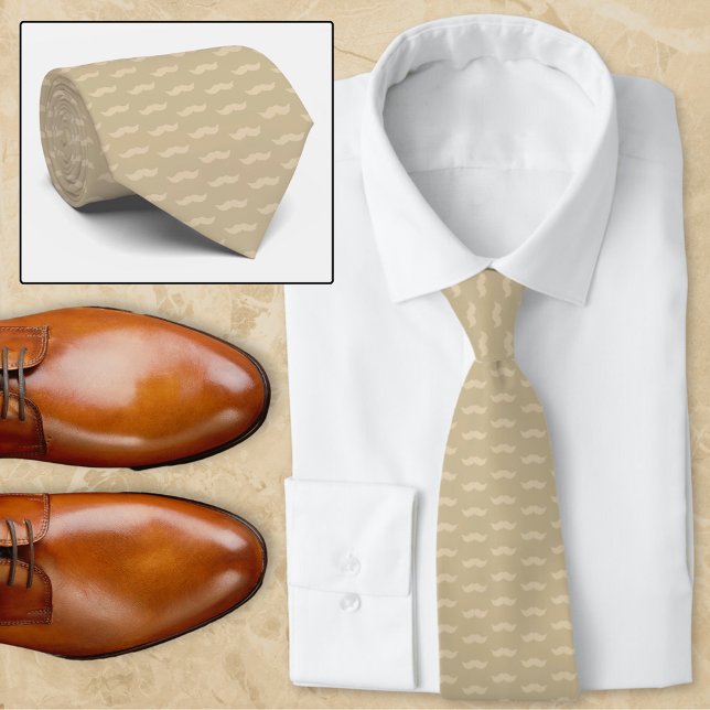 Modern Mustache Khaki Tan Mönster Neck Tie Slips (Skapare uppladdad)