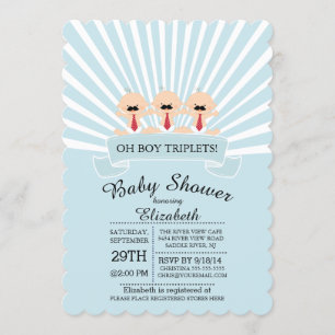 Modern Mustache Triplet Boy Shower-inbjudan Inbjudningar