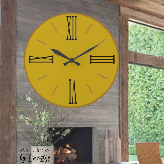 Modern mustard-Gult med Guld Trim Stor Klocka (Skapare uppladdad)