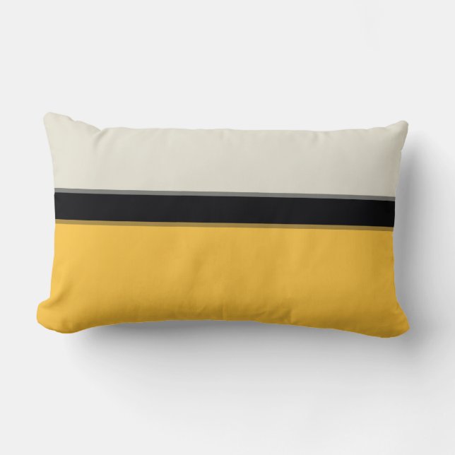 Modern Mustard Gult Silver Grått Black Rand Lumbarkudde (Framsida)