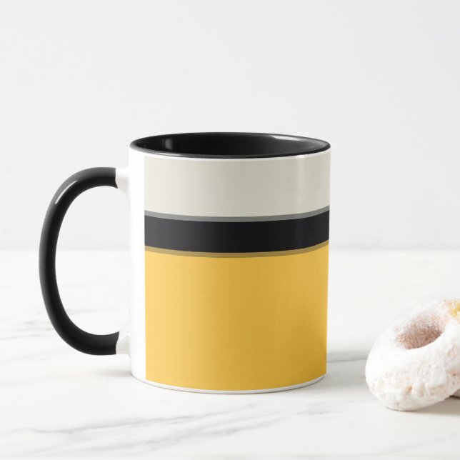 Modern Mustard Gult Silver Grått Black Rand Mugg (Med munk)
