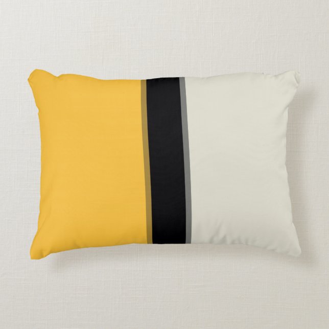 Modern Mustard Gult Silver Grått Black Rand Prydnadskudde (Framsidan)