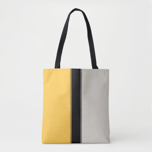Modern Mustard Gult Silver Grått Black Rand Tygkasse (Framsida)