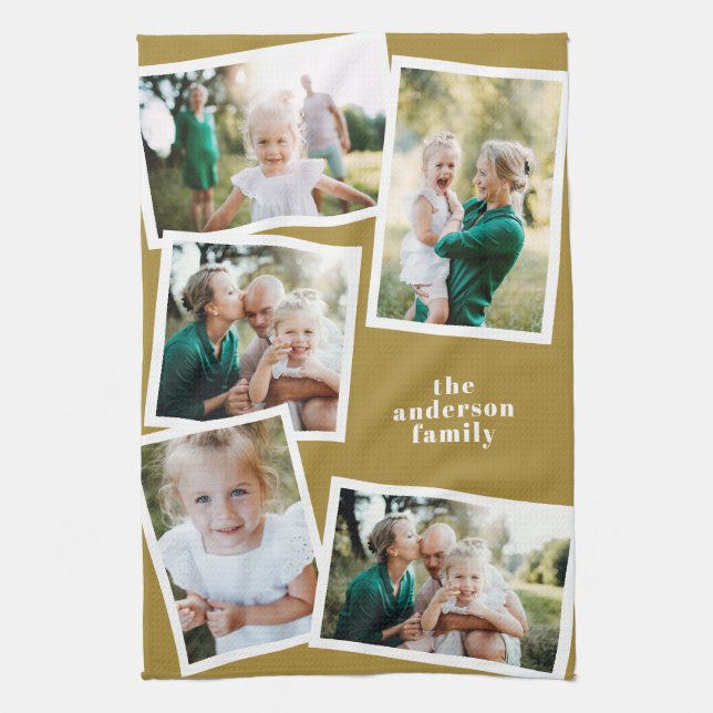 Modern Mustard Multi Photo Family Collage Kitchen Kökshandduk (Vertikal)