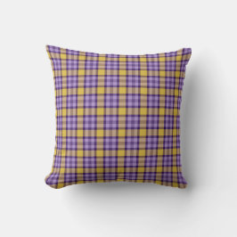 Modern Mustard Yellow and Lavender Purple Plaid Th Kudde