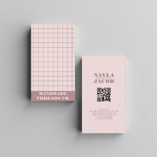 Modern MUTED Lila Checkated Mönster QR-kod Visitkort
