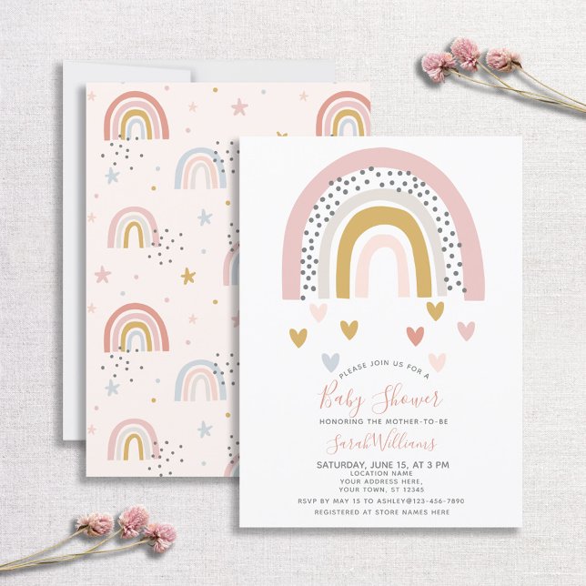 Modern Muted Rainbow Baby Shower Sprinkle Hearward Inbjudningar (Skapare uppladdad)
