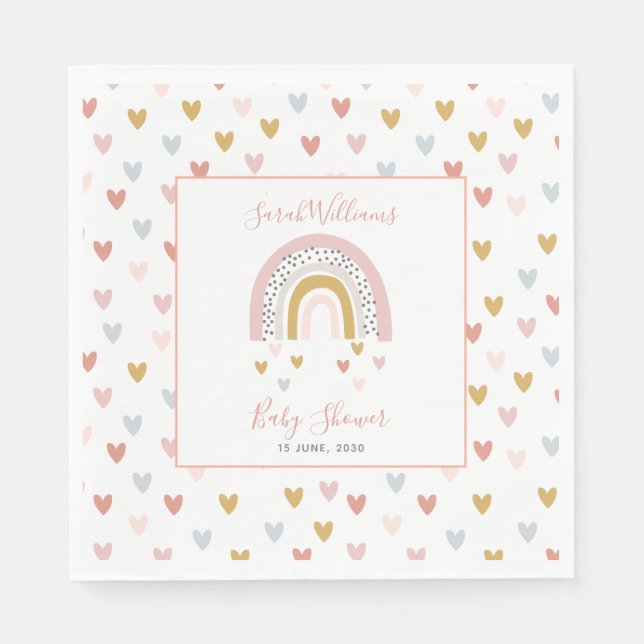 Modern Muted Rainbow Baby Shower Sprinkle Hearward Pappersservett (Framsidan)