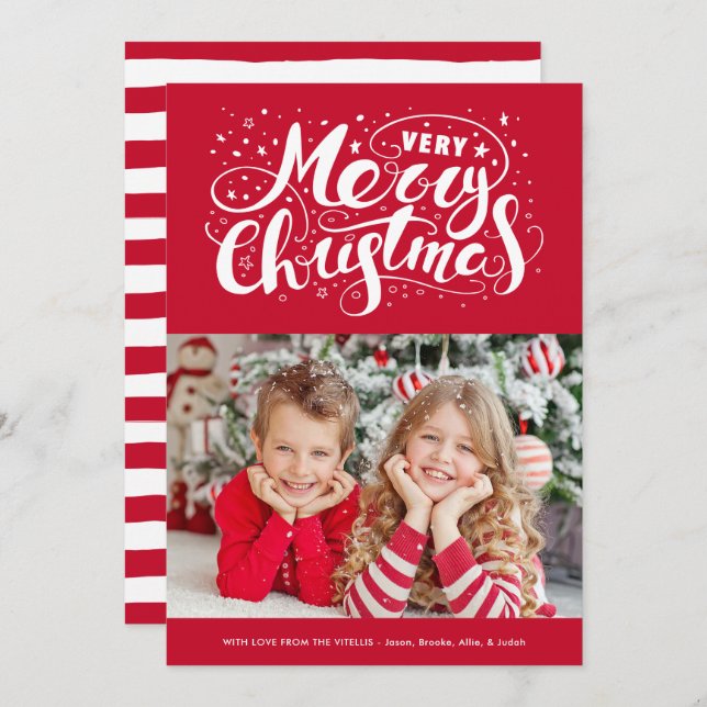 Modern mycket God jul Typography Red Julkort (Fram/baksida)