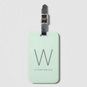 Modern mynta grönt och minimalistmonogram för gråt bagagebricka