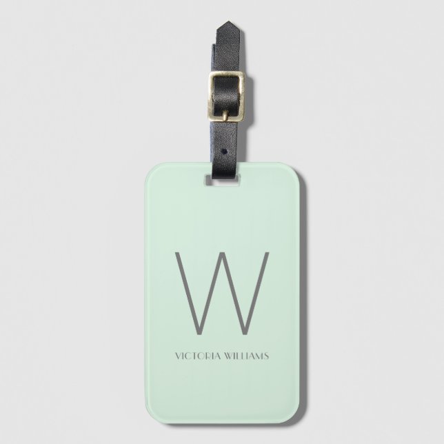 Modern mynta grönt och minimalistmonogram för gråt bagagebricka (Framsida vertikal)