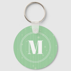 Modern mynta grönt rand mönster runda monogram nyckelring