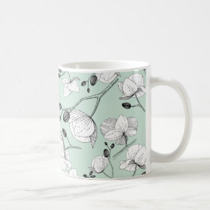 Modern mynta i svart och vit elegant, orchid blomm kaffemugg