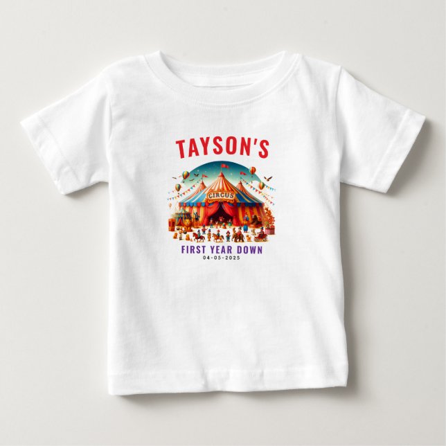 Modern Mysig Cirkuskarneval 1-års Födelsedag T Shirt (Framsida)