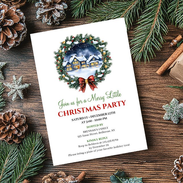 Modern Mysig Vinterscen Redigerbar Julinbjudan Inbjudningar (Modern Cozy Winter Scene Editable Christmas Invite)