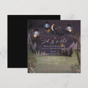 Modern Mystical Magic Woodland Night Bröllop Inbjudningar