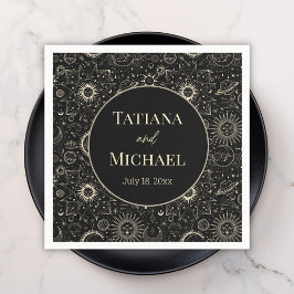 modern mystisk kylig svart guld bröllop pappersservett