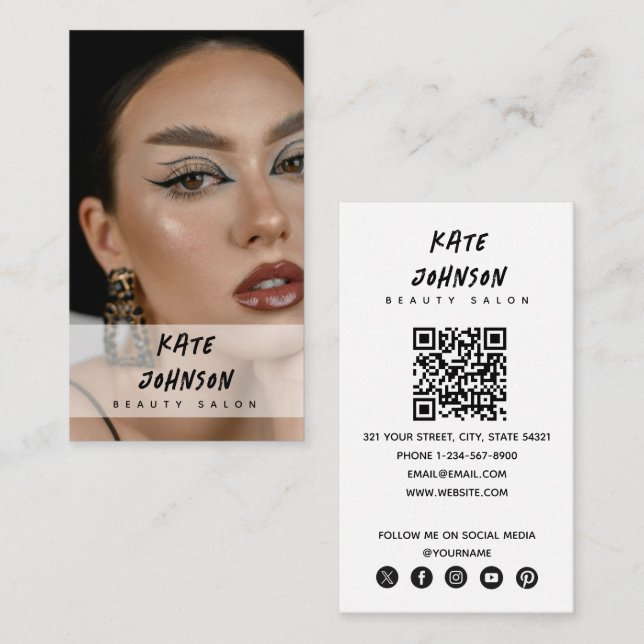 Modern Nagel Beaty Salon Makeup Artist Photo Visitkort (Fram/baksida)