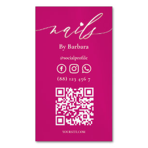 Modern Nagel Beauty Salon Shock rosa QR Magnetiska Visitkort