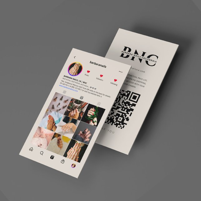 Modern Nagel Tech Beauty Salon Rosa IG Sand Beige Visitkort (Modern Nail Tech Beauty Salon Pink IG Sand Beige Business Card
)