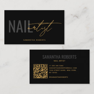 Modern nagelkonstnär QR-kod svart guld Visitkort
