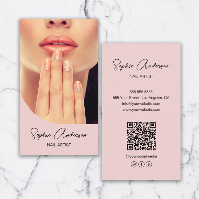 Modern Nagelkonstnär Rosa Visitkort (Modern Nail Artist Pink Business Card)