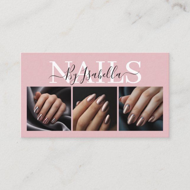 Modern nagelkonstnär tre foto typografi visitkort (Framsida)