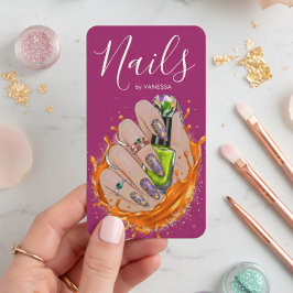 Modern Nail Art Studio Manicurist Artist Hot Pink Visitkort