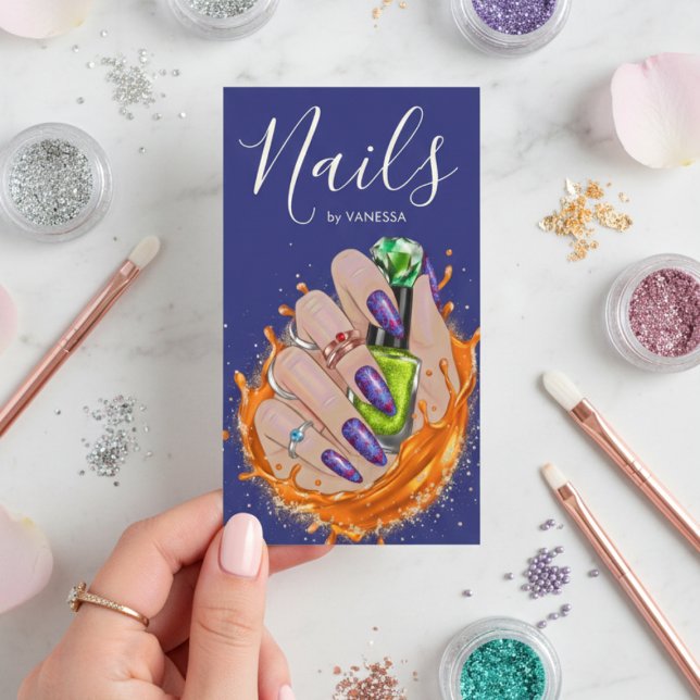 Modern Nail Art Studio Manicurist Artist Navy Blue Visitkort (Skapare uppladdad)