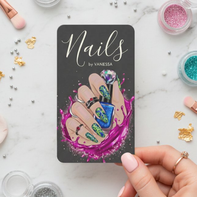Modern Nail Art Studio Manicurist Artist Pink Blue Visitkort (Skapare uppladdad)