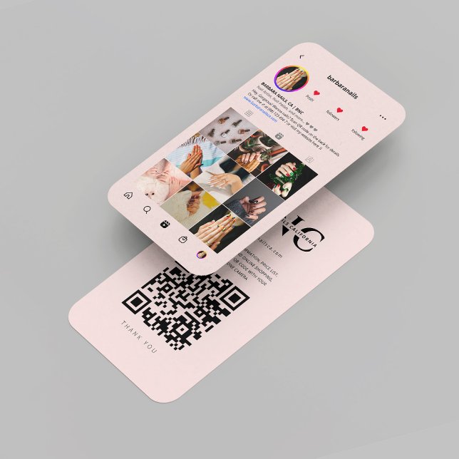 Modern Nail Artist Beauty Salon Rosa Instagram Visitkort (Modern Nail Artist Beauty Salon Pink Nail Polish Professional Marketing QR Instagram Business Card
)