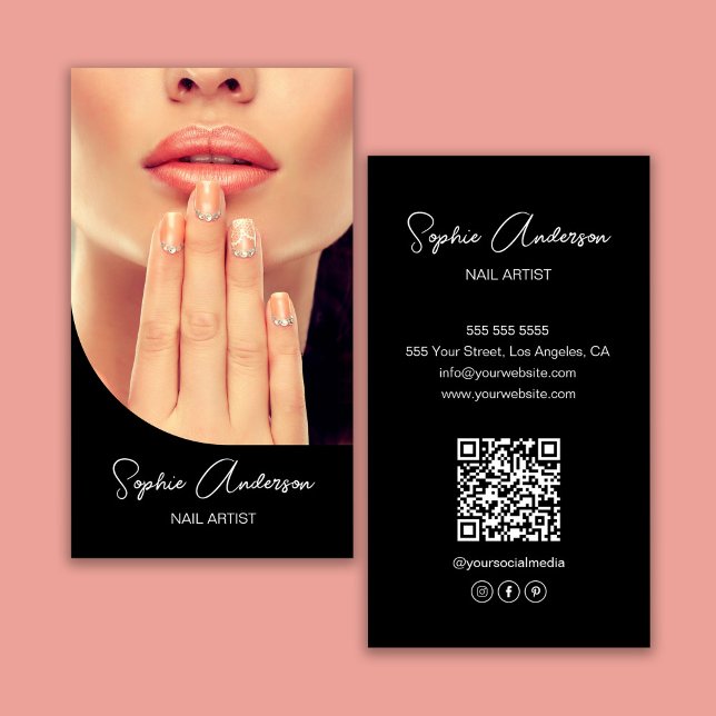 Modern Nail Artist Black Visitkort (Modern Nail Artist Black Business Card)